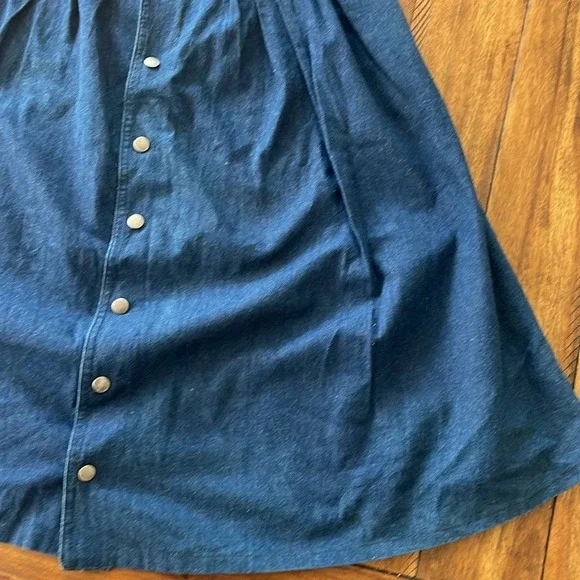 Vintage Chatts Island midi pleated blue denim jean flare skirt size 10 - Picture 4 of 13